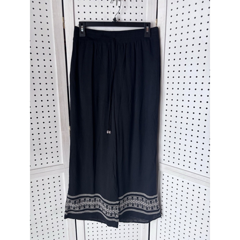 Miley + Molly Wide Leg Embroidered‎ Flowy Rayon Pants Drawstring Women's Lg